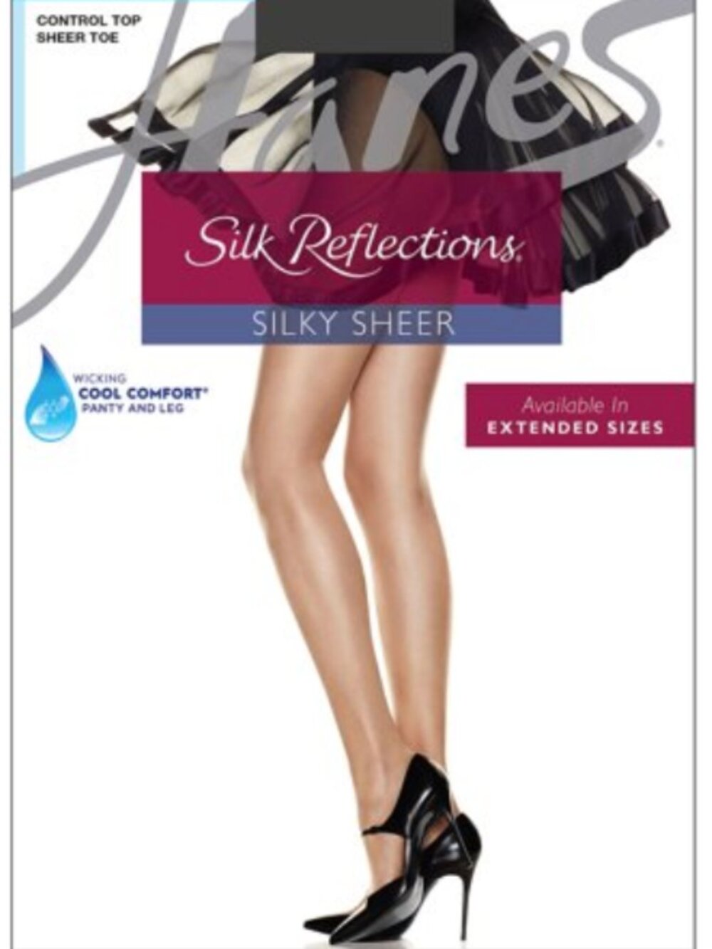 Hanes Silk Reflections Control Top Pantyhose with Sheer Toe Barely Black AB Wome
